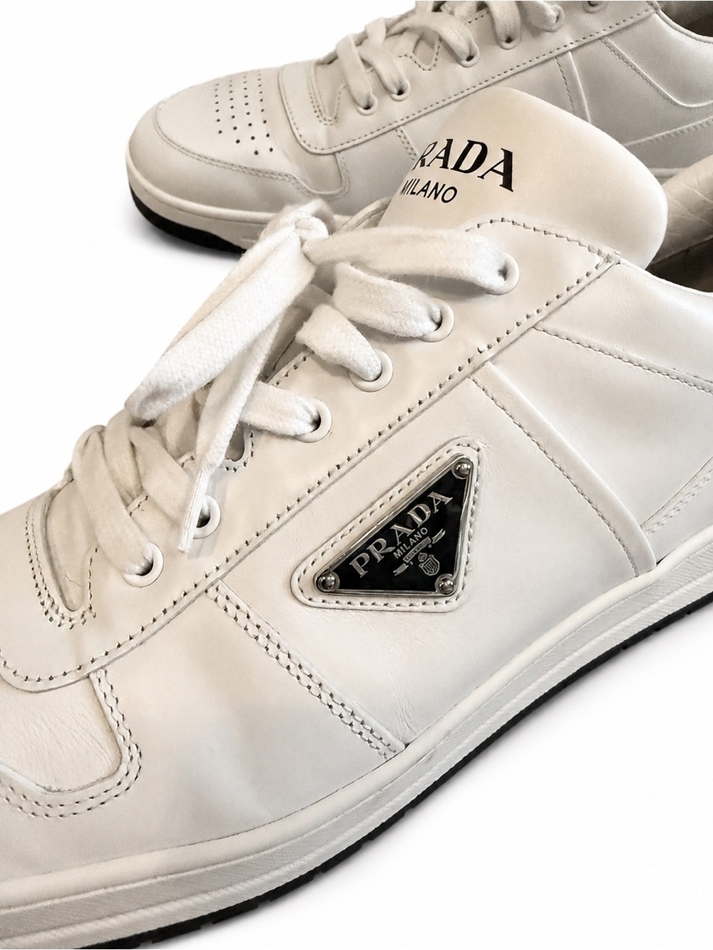 Prada Downtown White Black Leather Sneakers Men’s US 12